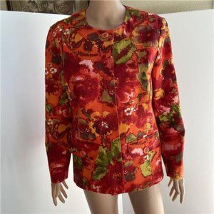 Chico’s Woman’s Jacket Double Layered Red Floral Print Coat Size 1 RN#. 79984